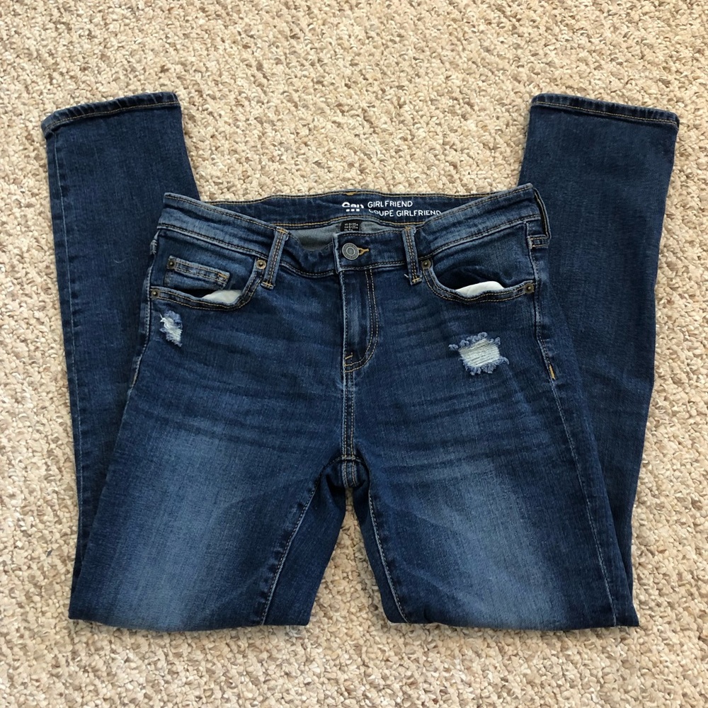 Gap Distressed Girlfriend Denim Blue Jeans